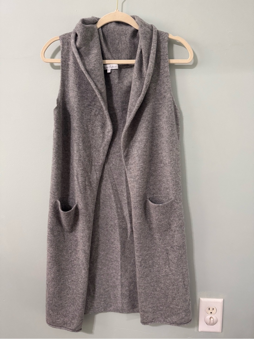 100% Cashmere Open Sweater Vest Cardigan Gray Longline Boho Cabin Lagenlook S